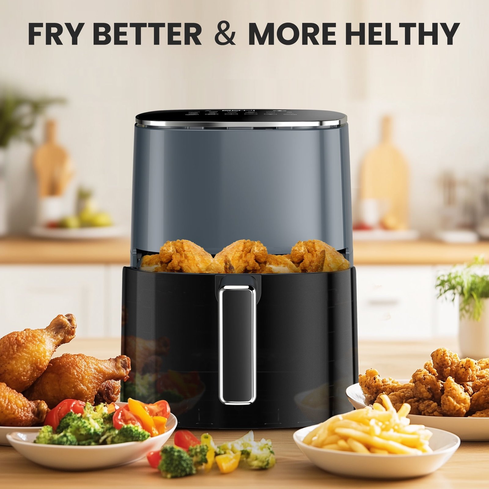 Edx Air Fryer,6 Qt Compact & Large with 400F for Crispy, Electric Multifunctional Cooker with Digital LED, Grey
