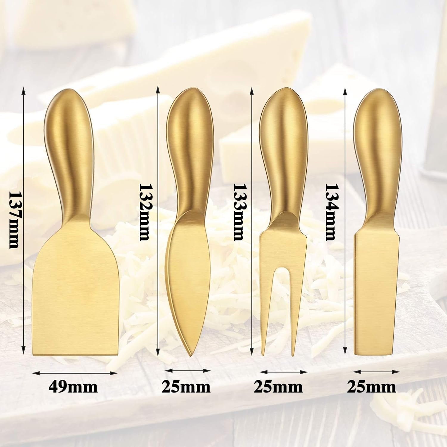 Stainless Steel Cheese Knives set, Cheese Tools with Slicer and Cutters for Kitchen Gold,4 pieces