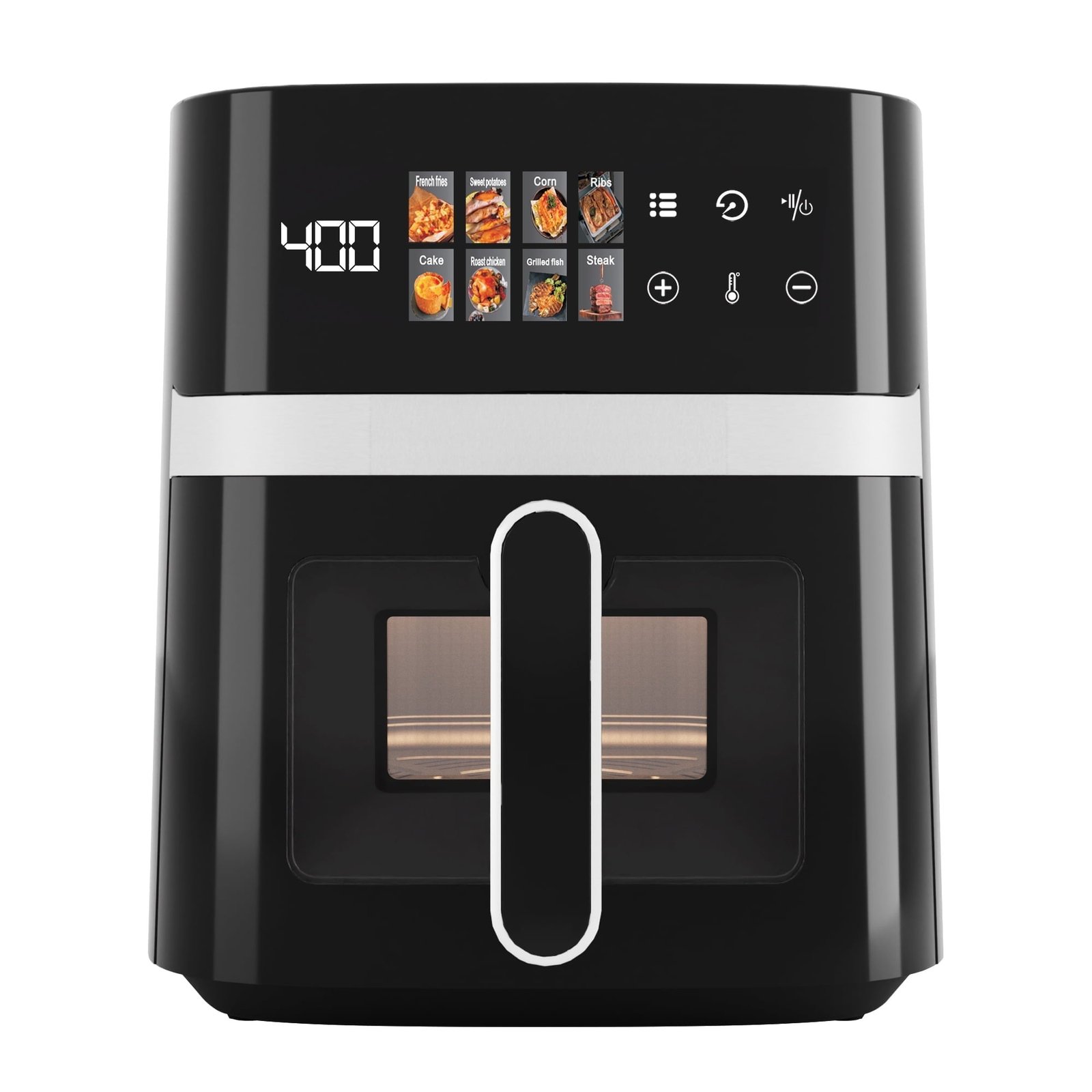 Bluebow 6QT Air Fryer, 8-in-1 Electric Hot Oven with Digital LED Touchscreen, Visible Window, 1500W, New, Black