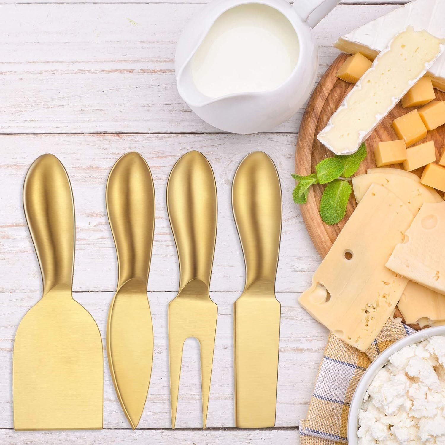 Stainless Steel Cheese Knives set, Cheese Tools with Slicer and Cutters for Kitchen Gold,4 pieces