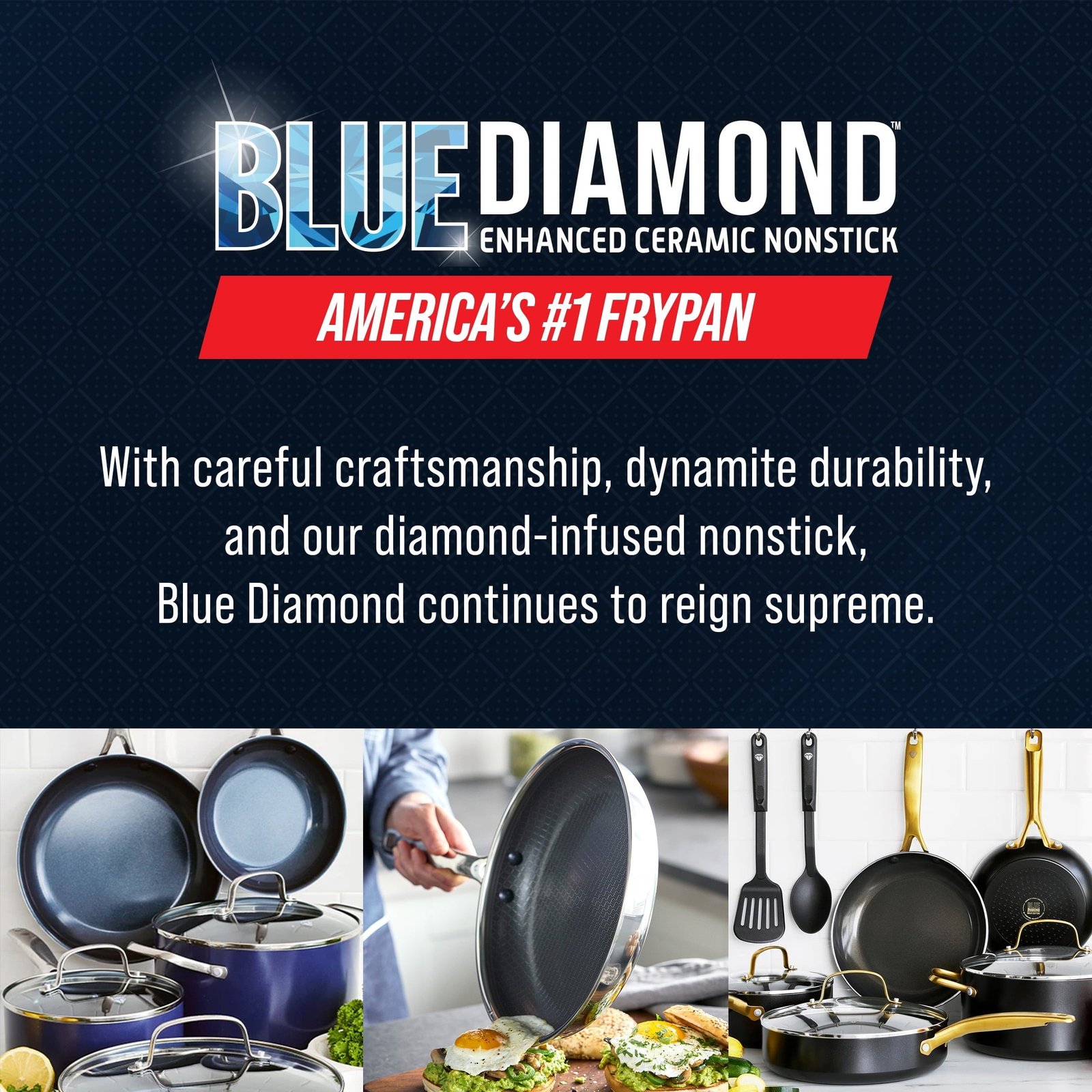 Blue Diamond 10-Piece Diamond-Bond Hybrid Nonstick Ceramic Stainless Steel Cookware Set, Dishwasher Safe