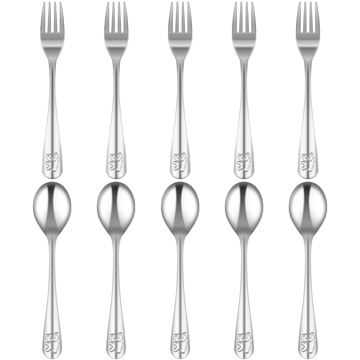 Tcwhniev Kids Silverware Set, 10 Pieces Toddler Utensils, Stainless Steel Childrens Flatware Set, Kids Forks and Spoons, Kids Cutlery for Home Preschools