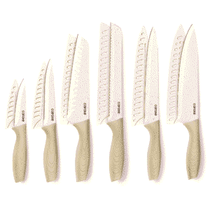 Carote 12Pcs Kitchen Knife Set with Blade Guards, White Granite Ceramic Knife, Stainless Steel