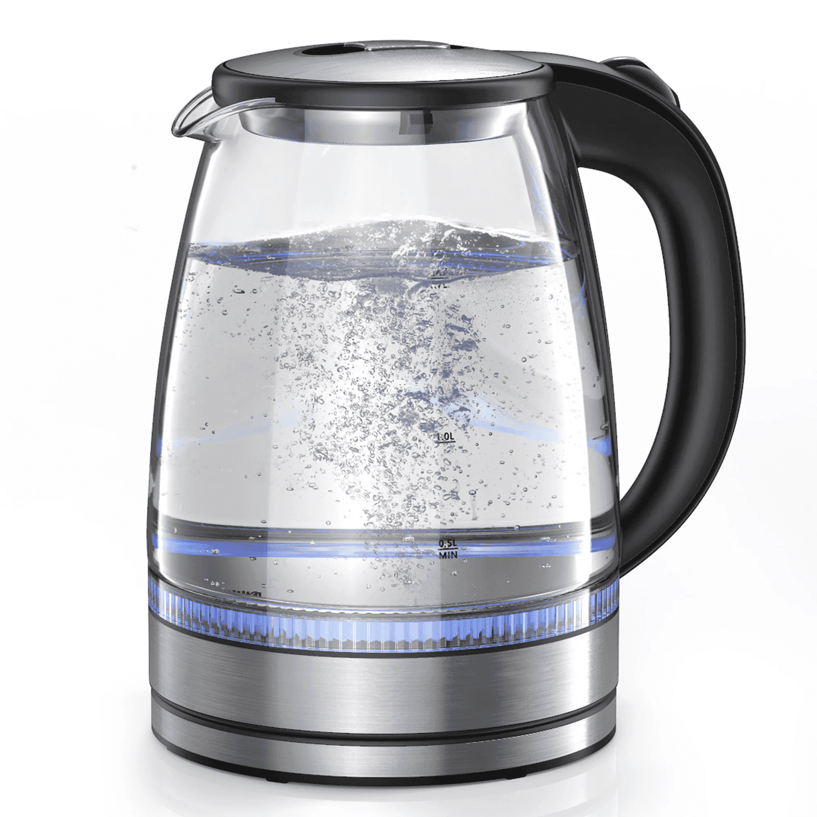 HadinEEon Electric Kettle 1.7L Glass Boiler Electric Tea Kettle with Blue LED Indicator Light, Silver