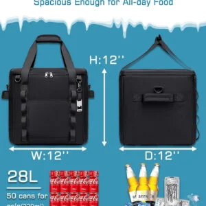 Insulated Soft Cooler Bag 12"x12"x12" Large Leakproof Soft Sided Ice Chest for Travel Beach Camping, 50 Cans Portable Cooler Box for Grocery Shopping, Road Trips