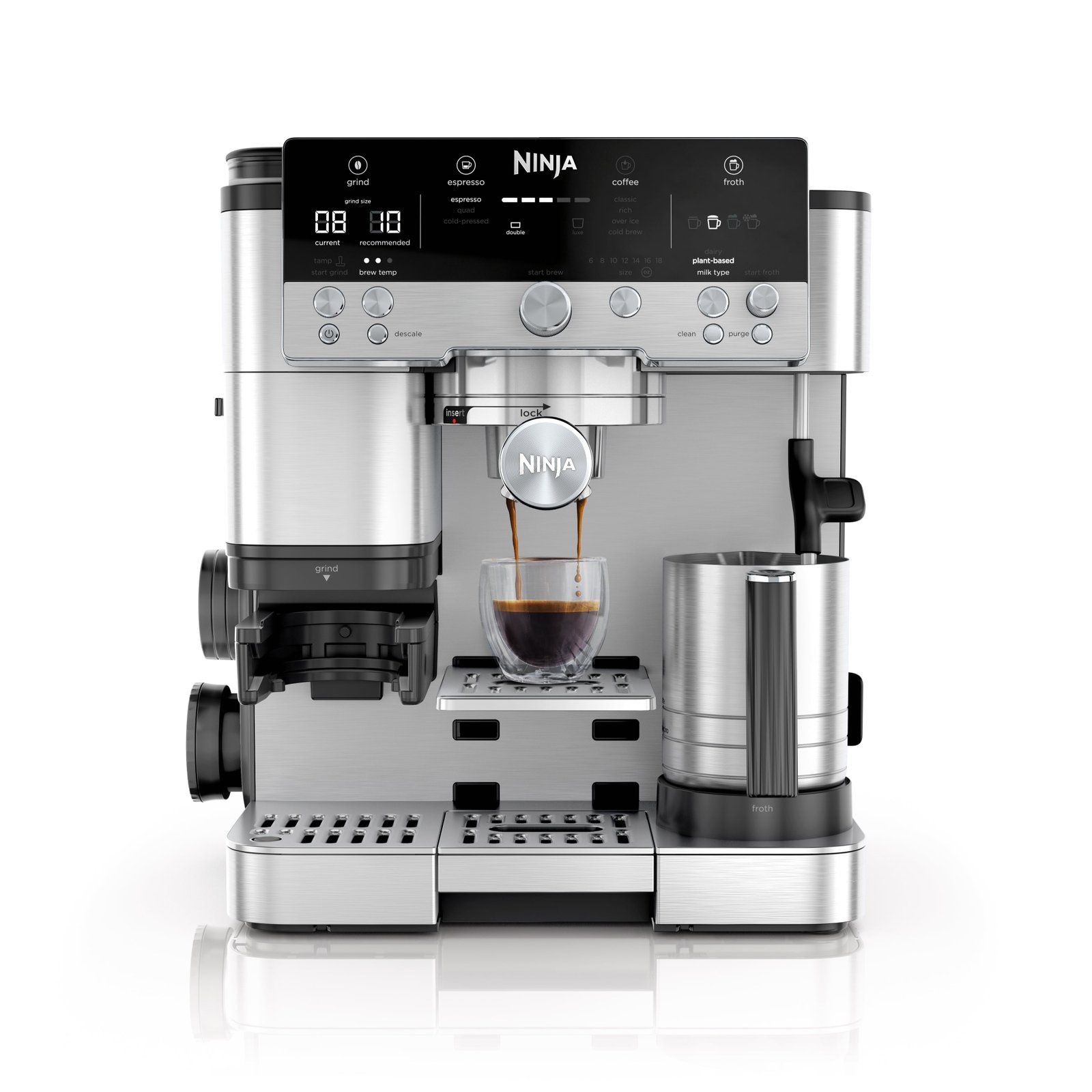 Ninja Luxe Cafe Premier Series, Stainless Steel Espresso Machine and Drip Coffee Maker with integrated Coffee Grinder and Milk Frother, ES601