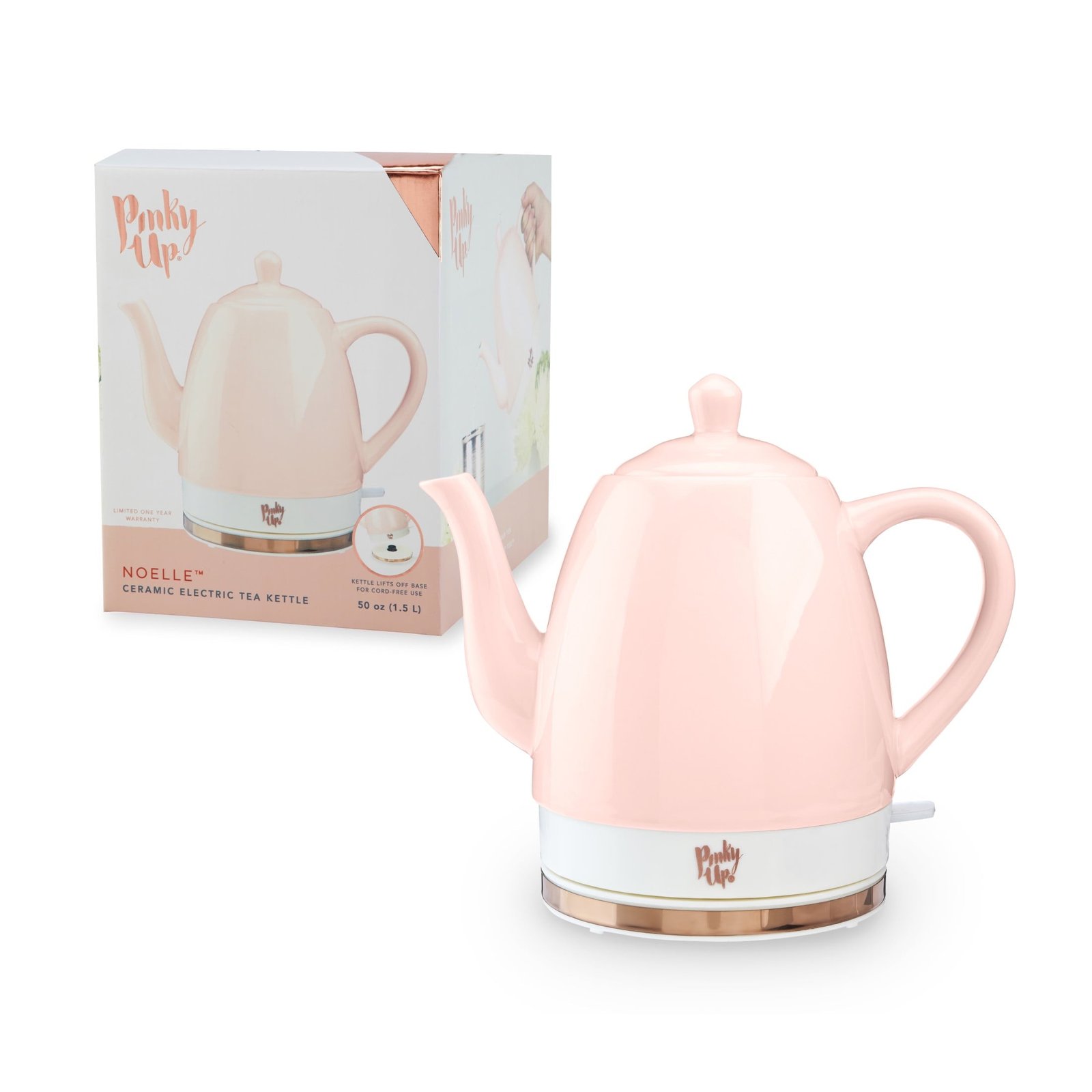 Pink Up Noelle Ceramic Electric Kettle for Hot Tea and Coffee, 1.5L, Pink