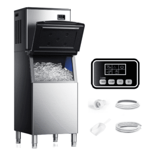Simzlife Commercial Ice Maker Machine 450Lbs/24H, SECOP Compressor&ETL Approval, Industrial Ice Machine, 250Lbs Storage, Ice Ready in 8-15 min, Stainless Steel Ice Maker for Business
