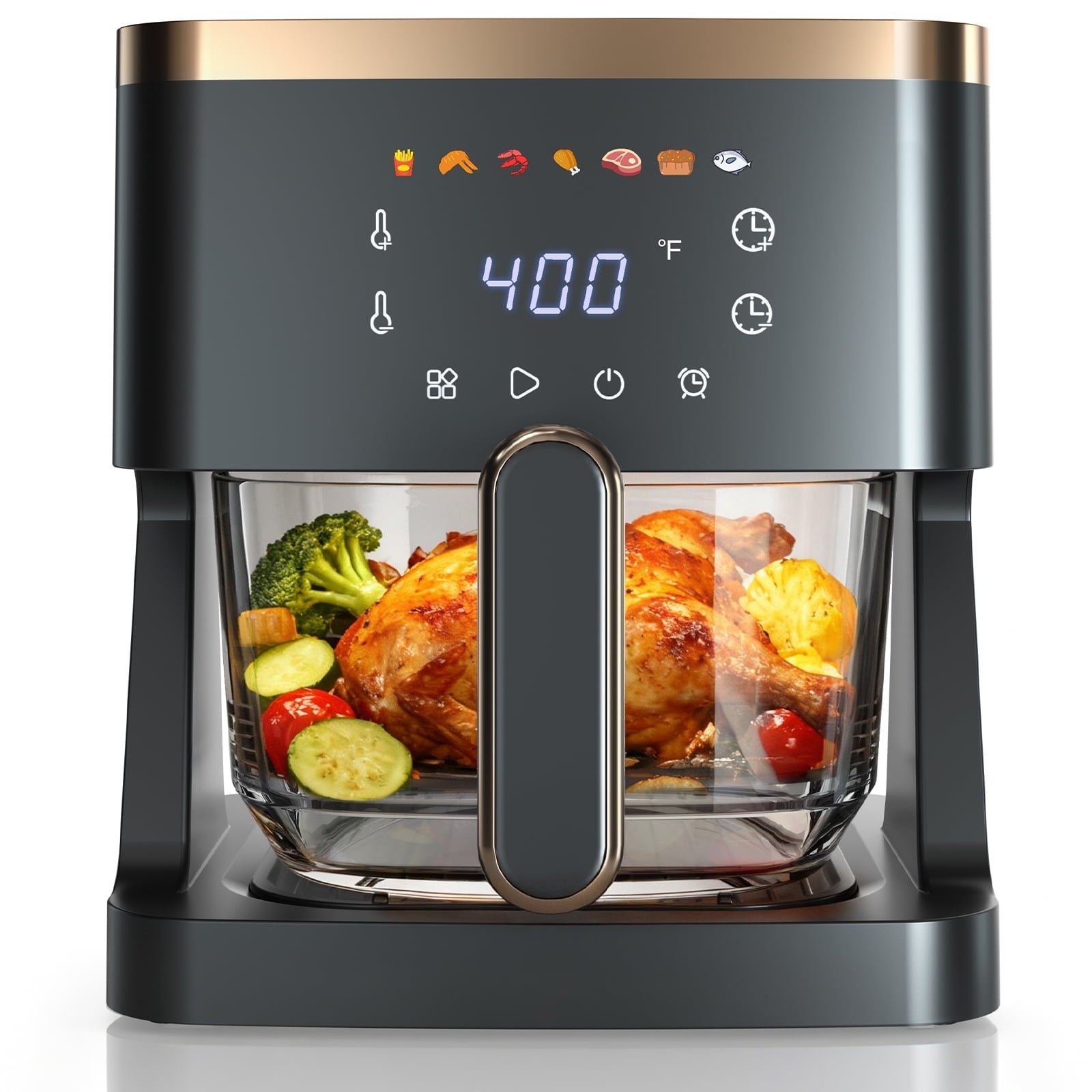 7-in-1 Air Fryer, 5 QT Clear Glass Basket Fryer, 360° Cooking Window, 1400W Precise Heating for Even Results, Air Fry, Reheat, Roast, Bake, Dishwasher-Safe Parts, LED Smart Touchscreen, 85% Less Fat