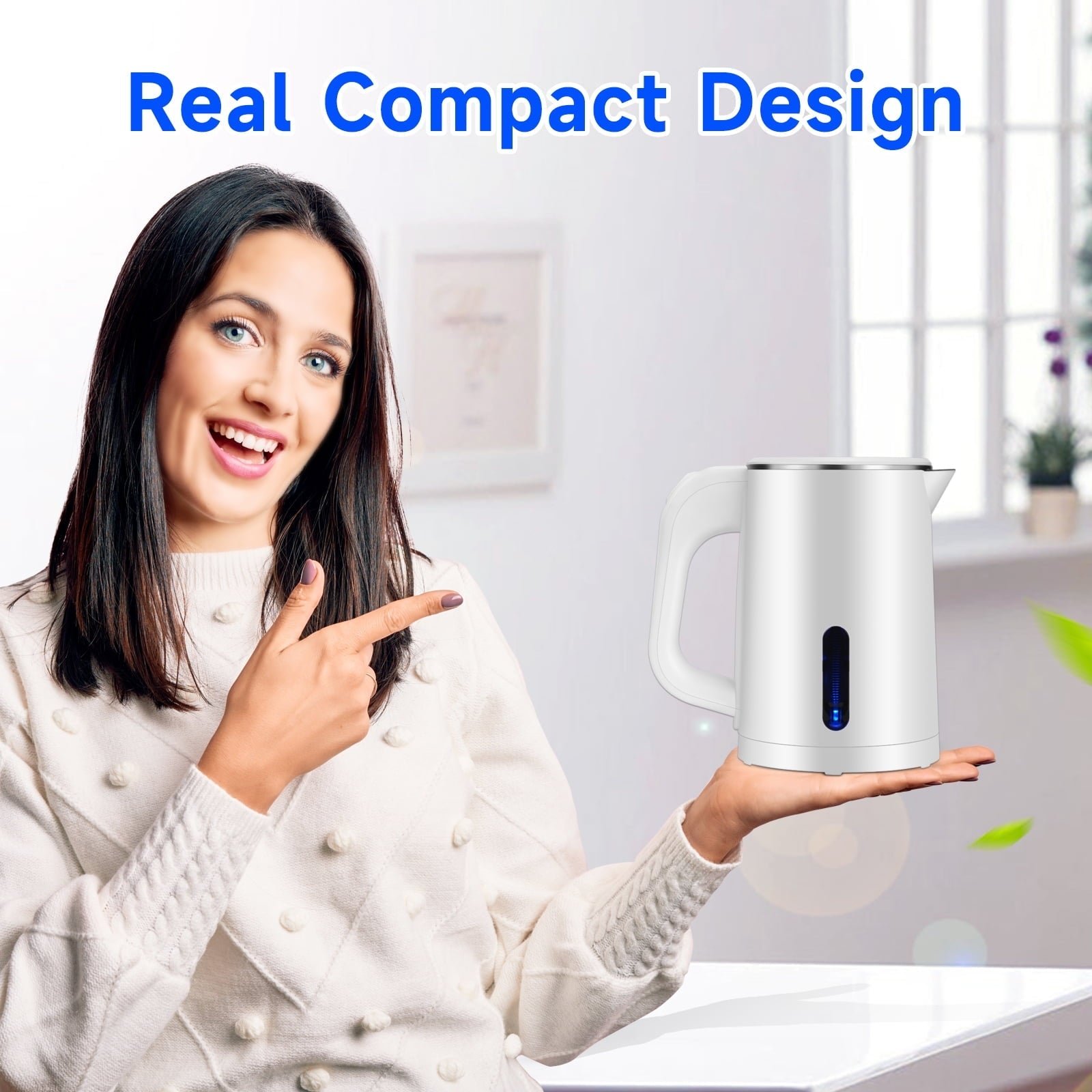 Small Electric Tea Kettle Stainless Steel, 0.8L Portable Mini Hot Water Boiler Heater, Travel Electric Coffee Kettle with Auto Shut-Off & Boil Dry Protection