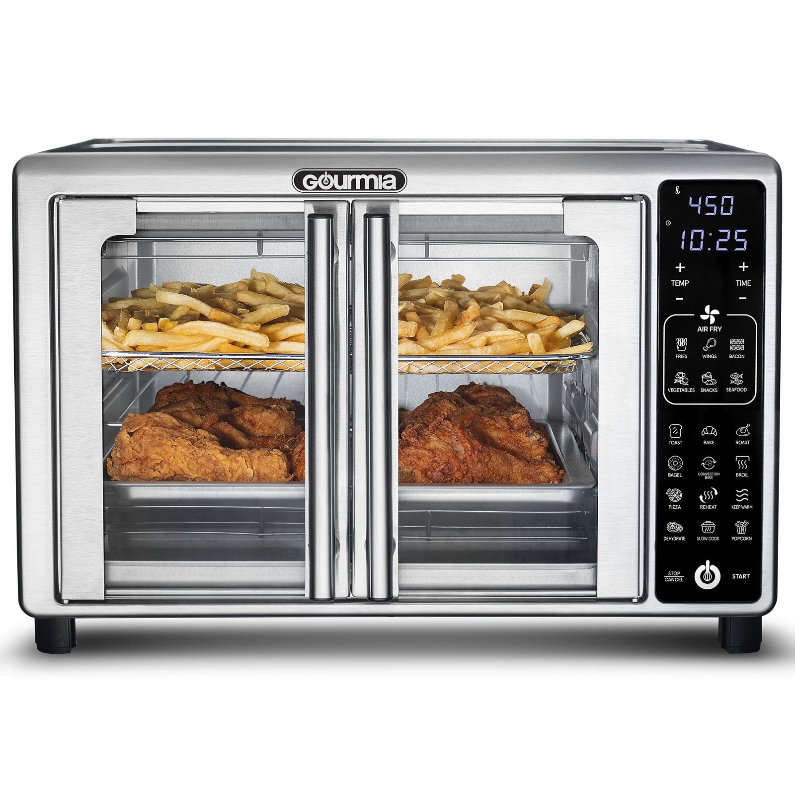 Gourmia French Door 6-Slice Digital Toaster Oven Air Fryer, 19 One-Touch Presets, 24L, Stainless Steel
