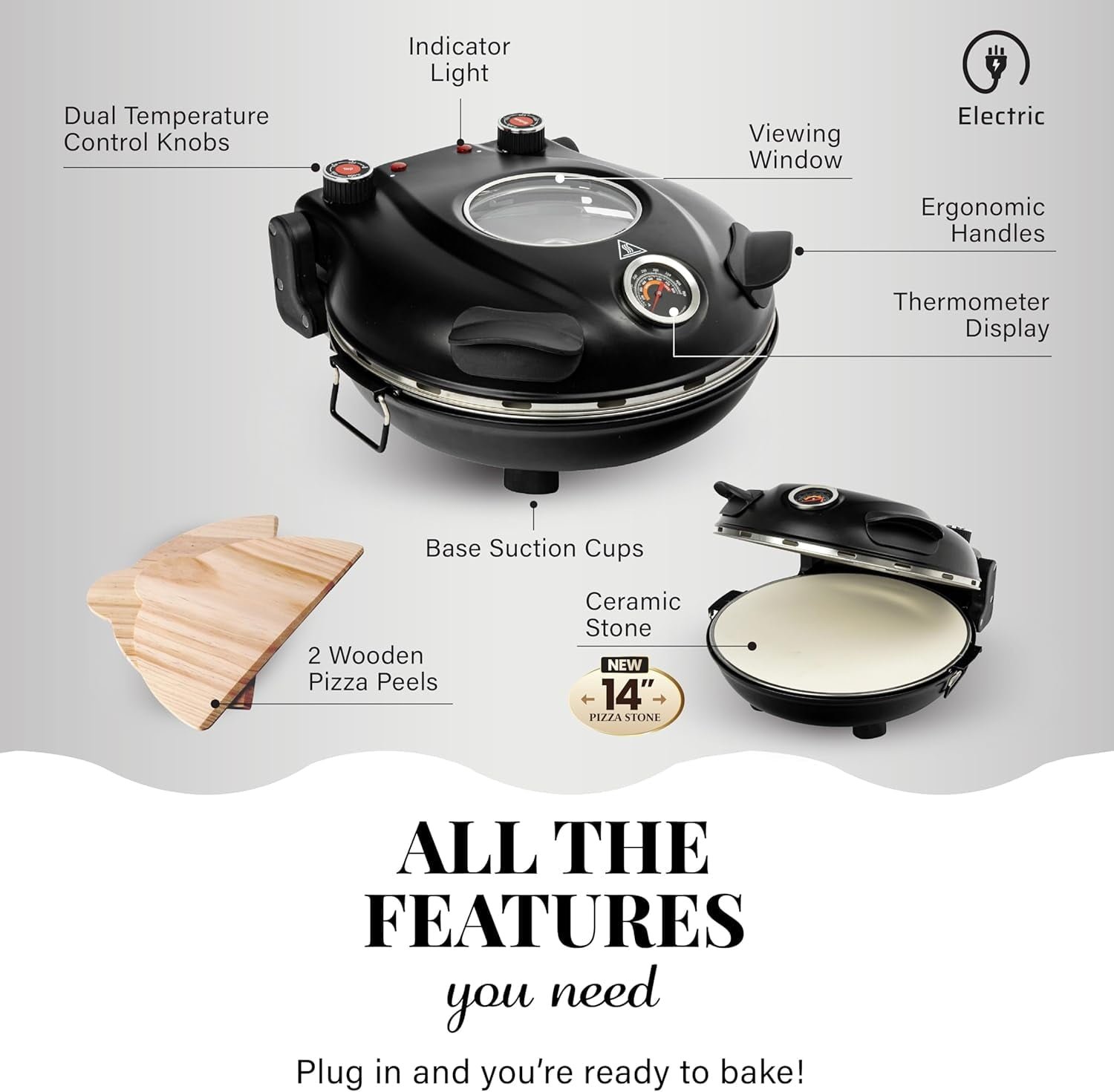 PIEZANO XL Crispy Crust Pizza Oven by Granitestone 14 Inch Electric Pizza Oven Indoor Countertop Maker w/ Ceramic Stone Heats up to 800°F for Stone Baked Pizzeria Style at Home As Seen on TV Products
