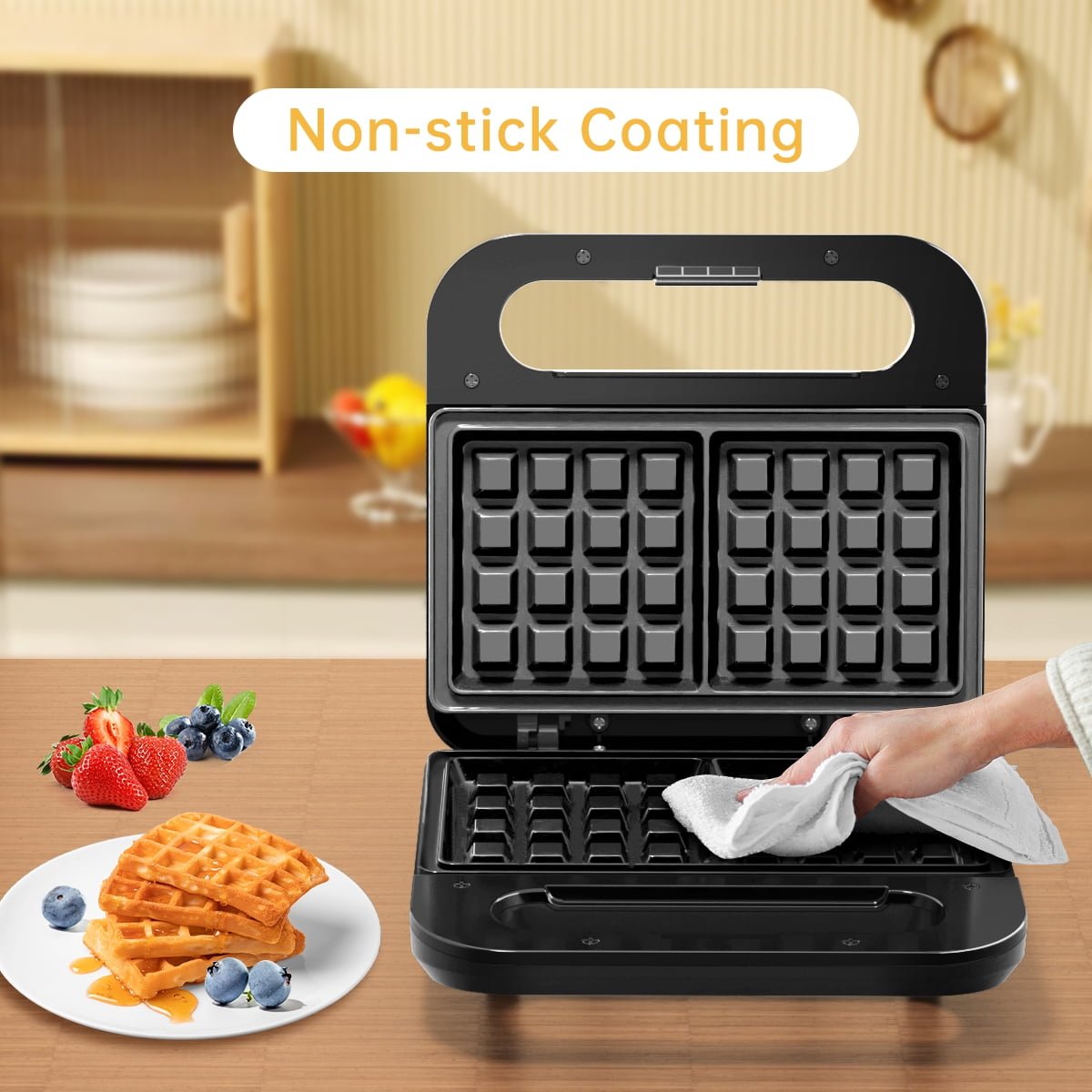 GPED Waffle Maker, 2 Slices Non-Stick Waffle Iron, Compact Waffle Maker with Indicator Lights for Make Breakfast,Cool Touch Handles, Easy Clean